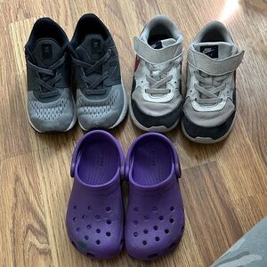 Size 10C kids sneakers (Nike, New Balance) and Crocs